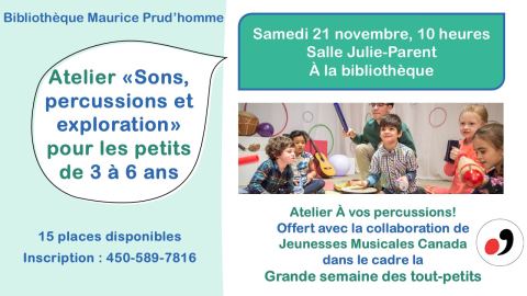 Poster: Atelier « À vos percussions! » – Sons, percussions et exploration