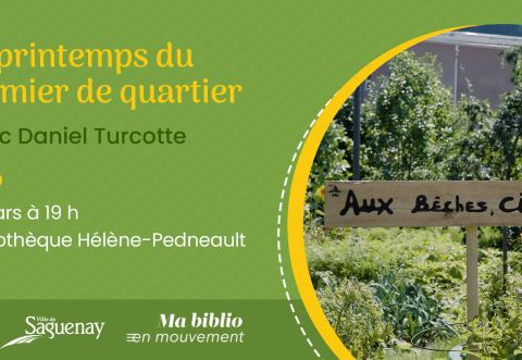 Poster: Le printemps du fermier du quartier, Bibliothèque de Jonquière, Wednesday, March 18