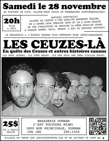 Poster: Les Ceuzes-là — En quête des Ceuzes et autres histoires canons, Brasserie Dunham, Saturday, November 28