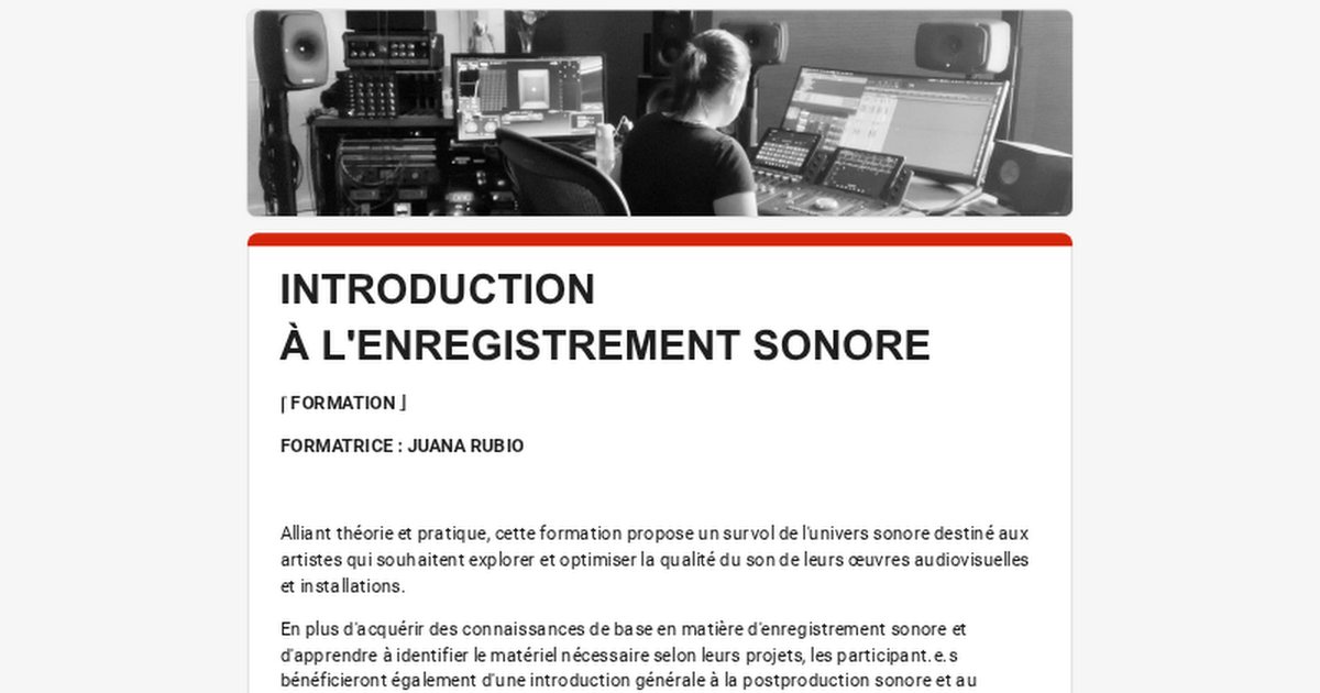 Formation : Introduction à l'enregistrement sonore – Juana Rubio