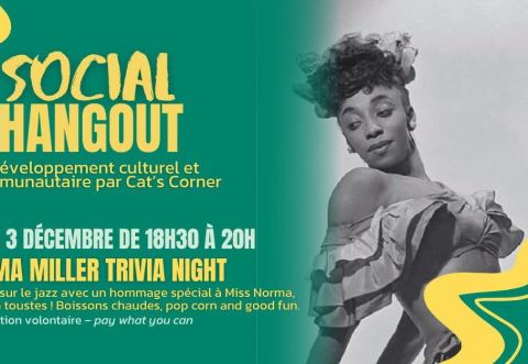 Poster: Social Hangout #51: Norma Miller trivia night, Cat’s Corner, Thursday, December 3