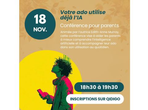 Poster: Conférence pour parents - Votre ado utilise déjà l’IA