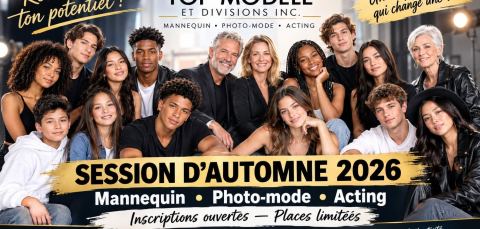 Poster: Cours de Mannequin • Photo‑mode • Acting : Choix de soirées 23 et /ou 25 octobre info 514-544-4241, vendredi 23 octobre 3565 rue Jarry E, bureau 103 Montréal (Qc), Friday, October 23