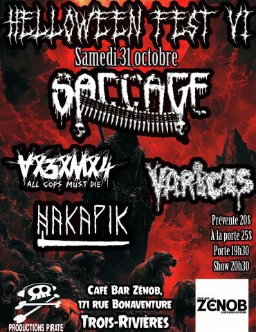 Poster: Helloween Fest VI - Saccage, Ax3xMx4, Varices, Hakapik - Café-Bar Zénob 31 Octobre 2026