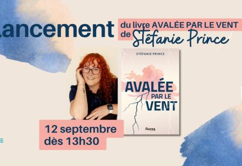 Affiche : Avalée par le vent : Lancement du nouveau roman de Stéfanie Prince, Librairie jeunesse le Repère, samedi 12 septembre