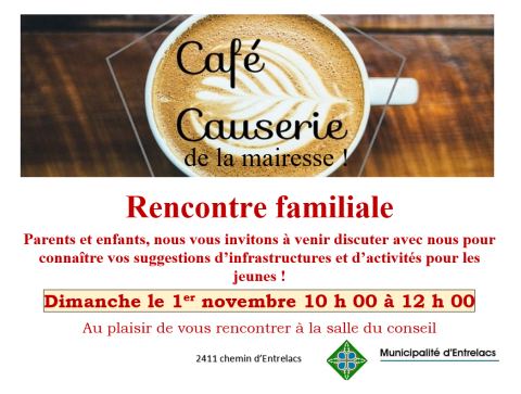 Poster: Café causerie parents et enfants, Bibliothèque d'Entrelacs, Sunday, November 1