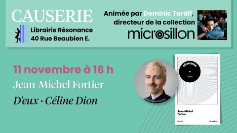 Poster: MICROSILLON - Causerie avec Jean-Michel Fortier, Librairie Résonance, Wednesday, November 11