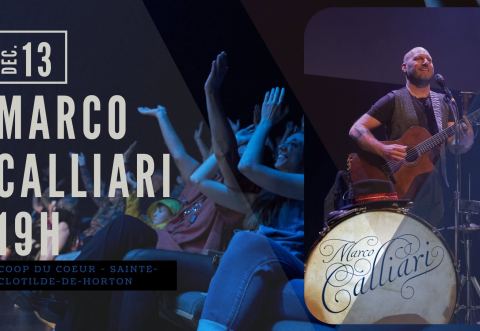 Poster: Marco Calliari - vous offre l'Italie (à sa sauce) pour Noël!, Coop du Coeur de Sainte-Clotilde, Friday, December 13
