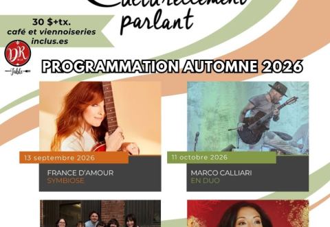 Affiche : Culturellement Parlant présente MARCO CALLIARI // LONGUEUIL // 11 oct 2026 // 10am à 13h //