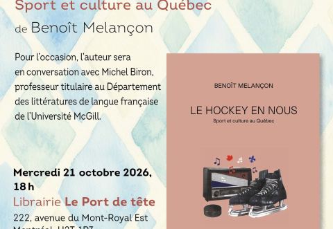 Poster: Lancement du livre le hockey en nous, Librairie Le port de tête, Wednesday, October 21