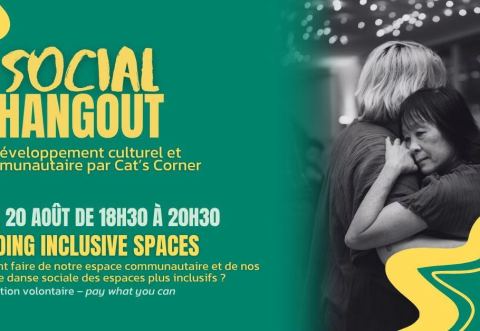 Poster: Social Hangout #43: building inclusive spaces, Cat’s Corner, Thursday, August 20