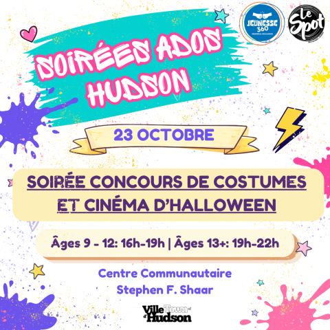 Poster: Soirées ados – soirée concours de costumes et cinéma d’Halloween