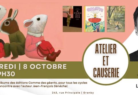 Affiche : Atelier et causerie - Comme des géants, Librairie jeunesse le Repère, mercredi 8 octobre