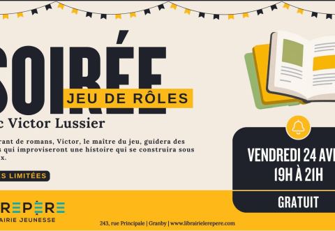 Affiche : Soirée jeu de rôles avec Victor, Librairie jeunesse le Repère, vendredi 24 avril