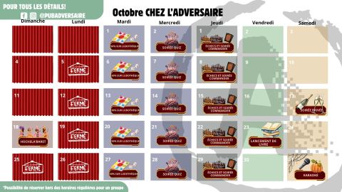 Poster: Échecs et soirée Commander, L’Adversaire - Pub et Boutique Ludiques, Thursday, October 29