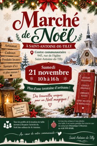 Poster: Marché de Noël, Centre communautaire, Saturday, November 21