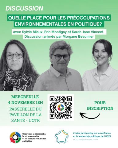 Poster: Quelle est la place pour les préoccupations environnementales en politique?, Pavillon Albert-Tessier (salle 1222), Université du Québec à Trois-Rivières, Wednesday, November 4