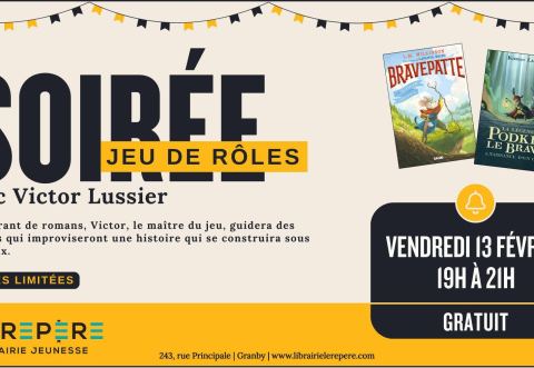 Affiche : Soirée jeu de rôles avec Victor, Librairie jeunesse le Repère, vendredi 13 février