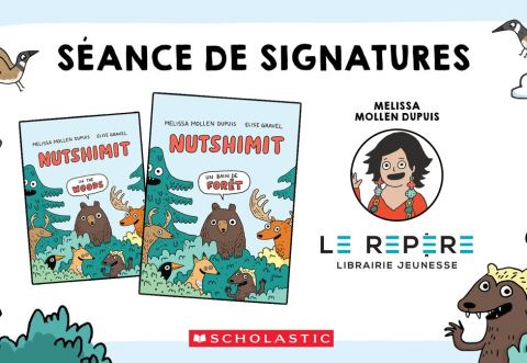 Affiche : Melissa Mollen Dupuis - Séance de signatures, Librairie jeunesse le Repère, samedi 12 août
