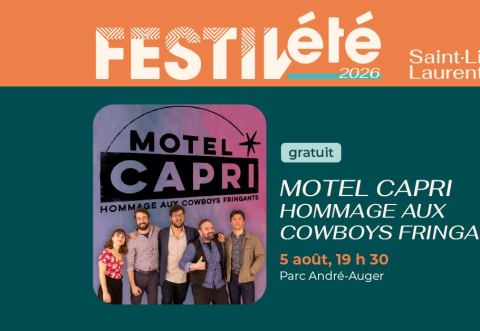 Poster: Motel Capri - Hommage aux Cowboys Fringants｜Festiv'été｜GRATUIT, Parc André-Auger (710, rue Saint-Isidore, Wednesday, August 5