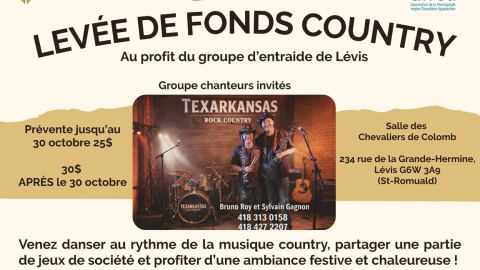 Affiche : Levée de fonds country, Salle des chevaliers de Colomb, samedi 14 novembre