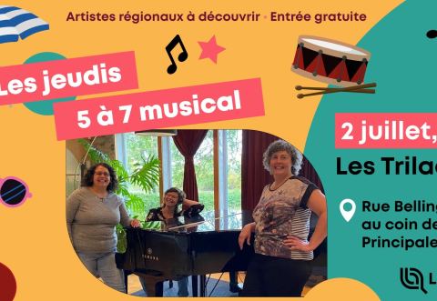 Poster: Les jeudis 5 à 7 musical 2026 : Les Triladies, Rue Bellingham, au coin de la rue Principale, Thursday, July 2