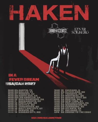 Poster: HAKEN avec THANK YOU SCIENTIST et EINAR SOLBERG // Mercredi 24 mars 2027 // Salle Montaigne, Salle Montaigne, Wednesday, March 24