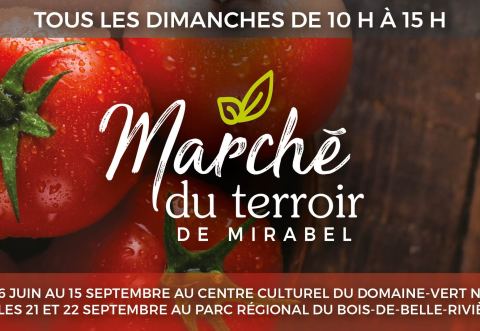 Poster: Marché du terroir de Mirabel 2024, Bibliothèque de Mirabel – secteur Domaine-Vert Nord, Sunday, June 16