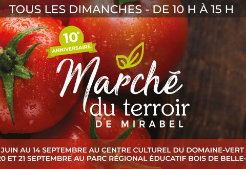 Poster: Marché du Terroir 2025, Bibliothèque de Mirabel – secteur Domaine-Vert Nord, Sunday, June 22