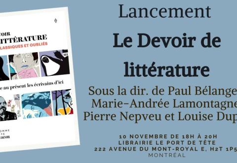 Poster: Lancement - Le Devoir de littérature, Librairie Le port de tête, Monday, November 10