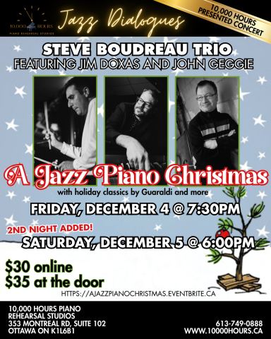 Poster: A Jazz Piano Christmas with Steve Boudreau, John Geggie, and Jim Doxas (2nd Concert Added!)