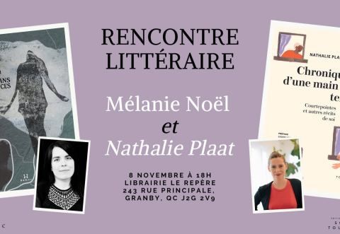 Affiche : Rencontre littéraire entre Mélanie Noël et Nathalie Plaat, Librairie jeunesse le Repère, mercredi 8 novembre