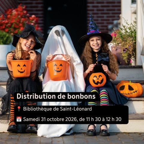 Poster: Distribution de bonbons pour l'Halloween, Bibliothèque de Saint-Léonard, Saturday, October 31