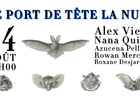 Poster: Le port de tête, la nuit : ESPÈCES LUCIFUGES (Alex Viens et invité⸱es), Librairie Le port de tête, Friday, August 14