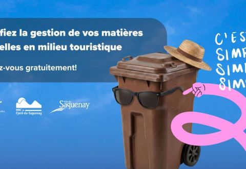 Poster: (Atelier gratuit) Tourisme et matières résiduelles : on vous facilite la vie, Tourisme Saguenay-Lac-Saint-Jean, Thursday, May 28