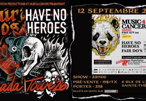 Poster: Fair Do’s & Have No Heroes Canada Tour ‘26 - AFTER PARTY M4C (Ste-Thérèse), Le Montecristo, Saturday, September 12