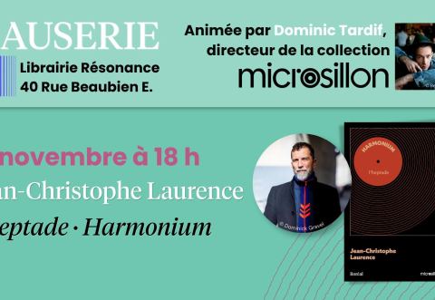 Poster: MICROSILLON - Causerie avec Jean-Christophe Laurence, Librairie Résonance, Wednesday, November 18