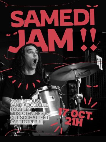 Poster: Samedi jam !!, Pub de la Microbrasserie Tadoussac, Saturday, October 17