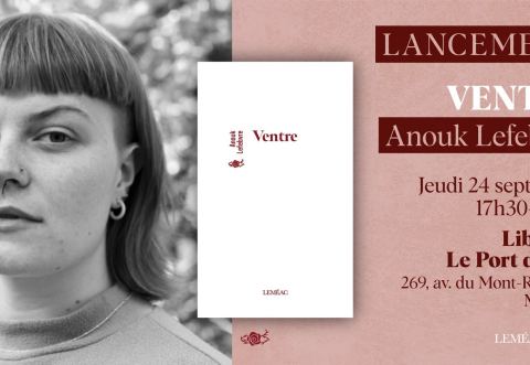 Poster: LANCEMENT | ANOUK LEFEBVRE | VENTRE, Librairie Le port de tête, Thursday, September 24