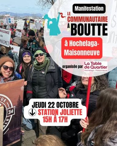Poster: Le communautaire à boutte à Hochelaga-Maisonneuve, Station de métro Joliette, Thursday, October 22