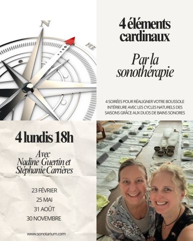 Poster: 4 éléments cardinaux par la sonothérapie:le Nord avec Nadine Guertin et Stéphanie Carrières, Le Sonotarium : expériences vibratoires, Monday, November 30