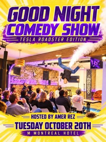 Poster: Good Night Comedy Show – Tesla Roadster Edition