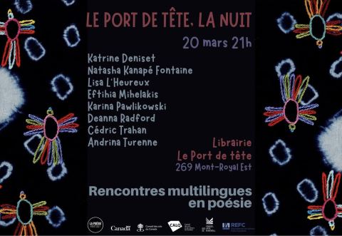 Poster: Le Port de tête, la nuit | Rencontres multilingues en poésie, Librairie Le port de tête, Friday, March 20