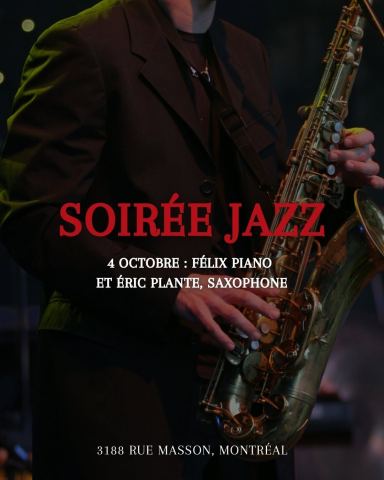 Poster: Soirée jazz, Brasserie Les Soeurs Grises - Vieux Rosemont, Sunday, October 4