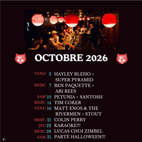 Programme poster: Programmation d'octobre 2026 (Instagram du bar)