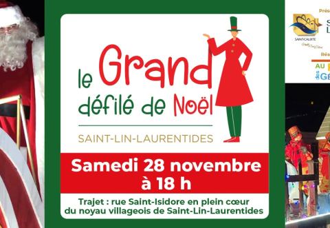 Poster: Le Grand défilé de Noël, Bibliothèque municipale de Saint-Lin–Laurentides, Saturday, November 28