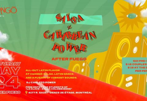 Poster: Salsa + caribbean power AFTER FUEGO, Taverna, Saturday, May 24