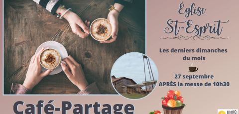 Poster: CAFÉ-PARTAGE à St-Esprit (les derniers dimanches du mois)