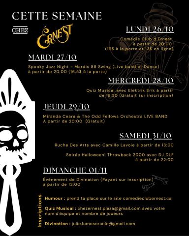 Poster: Miranda Ceara & The Odd Fellows Orchestra, Chez Ernest – Comptoir de curiosités, Thursday, October 29