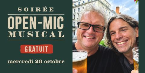 Poster: Soirée Open-Mic musical, Manigances – Brasserie d'Oka, Thursday, October 22